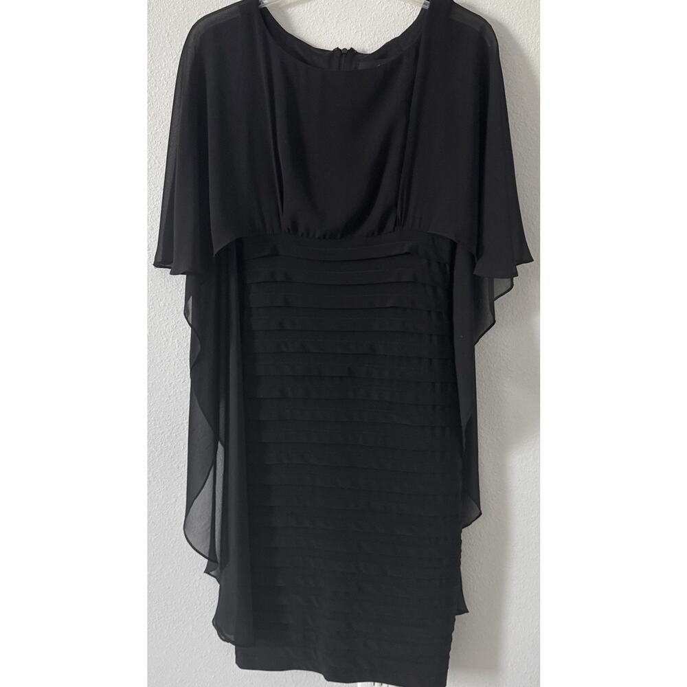 BETSY & ADAM DRESS COCKTAIL CHIFFON CAPELET SHEATH BLACK SIZE 6 NEW